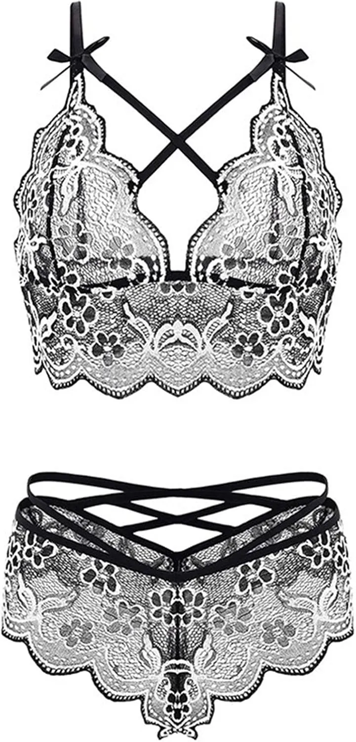 DGHM-JLMY Women Strappy Lace Lingerie Set Valentines Day Highwaist Bralette And Panty Babydoll 2 Piece Sexy Underwear Sets