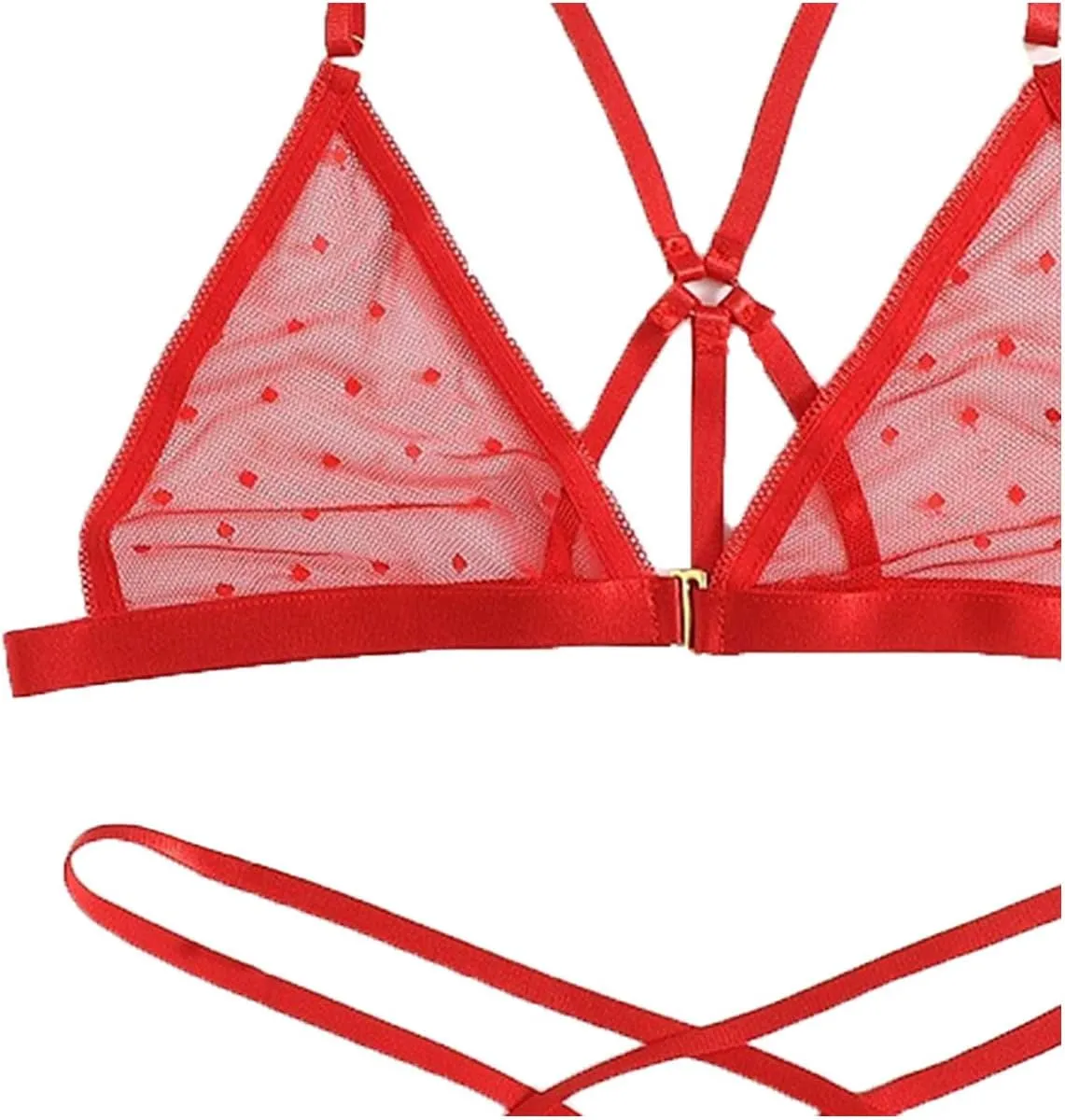 DGHM-JLMY Women's Mesh Bralette and Thongs 2 Piece Sexy polka dots Lingerie set Cut Out lace Underwire Bra and Panty Set