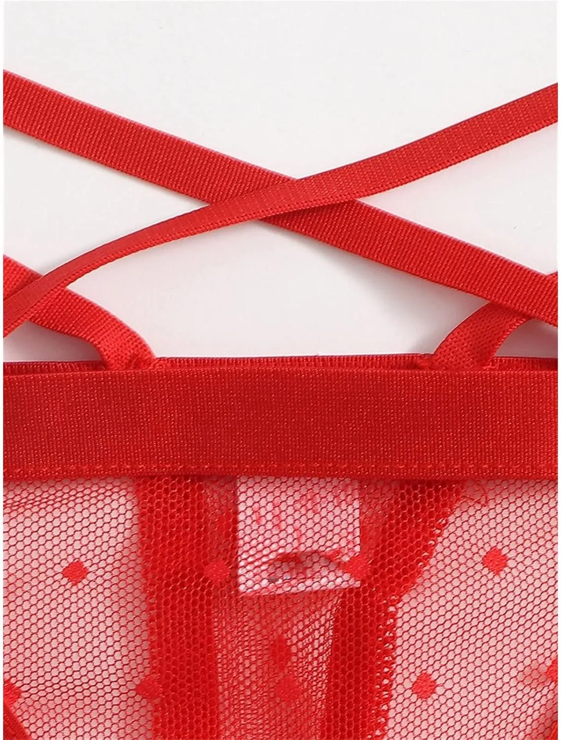 DGHM-JLMY Women's Mesh Bralette and Thongs 2 Piece Sexy polka dots Lingerie set Cut Out lace Underwire Bra and Panty Set