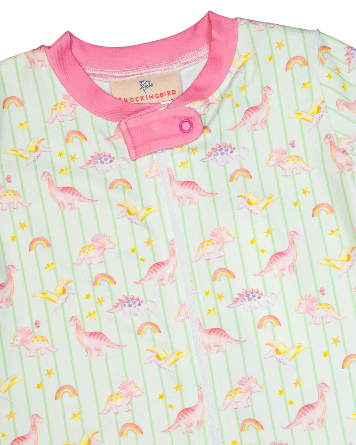 Dinomite Dinosaurs Short Sleeve Zip Up Pajamas with Pink Trim-FINAL SALE