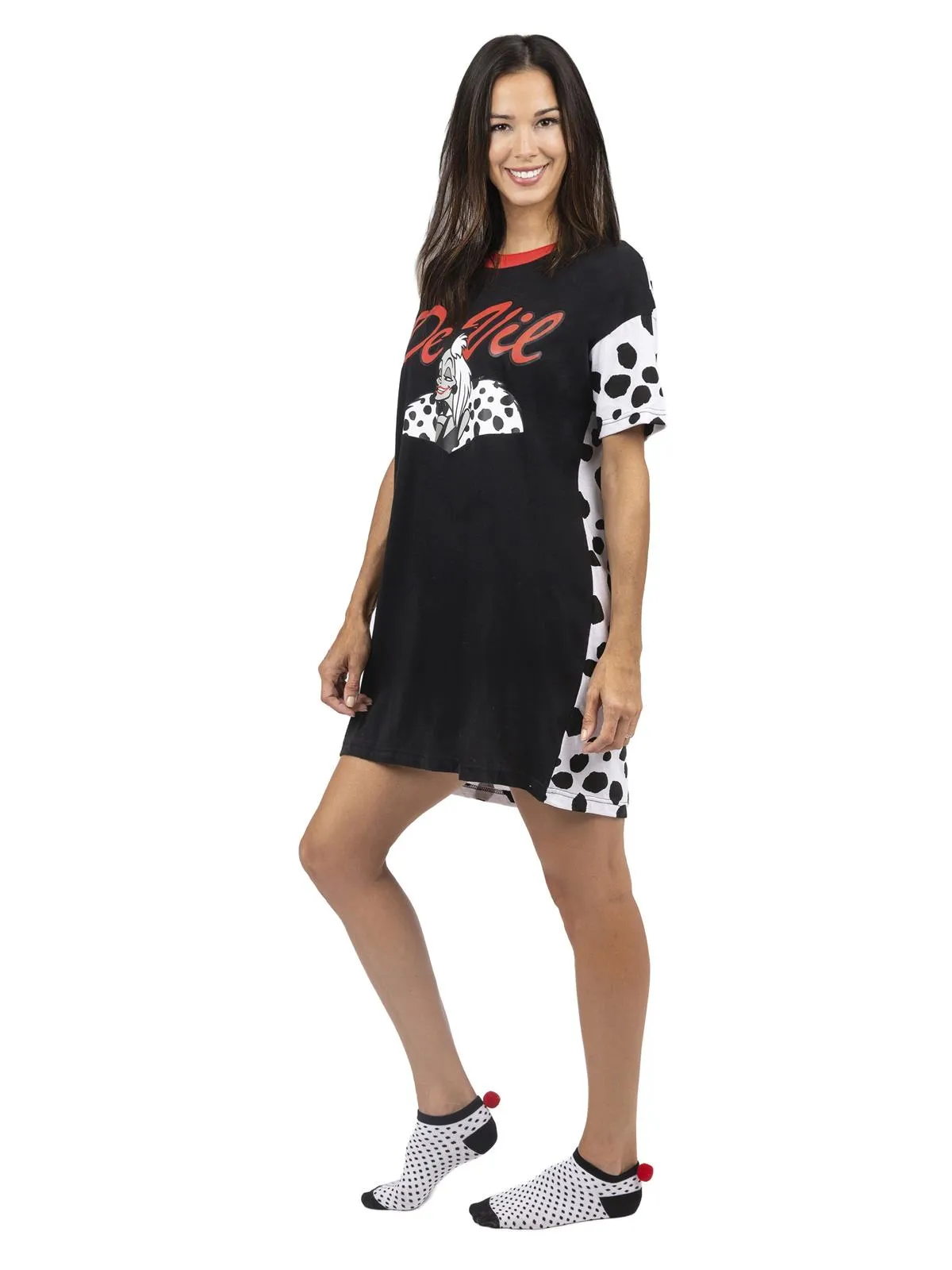 Disney Dalmations Cruella DeVile 2 Piece Nightgown Sleep Shirt with Socks