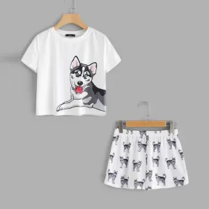 Dog Print Tee & Shorts Pajama Set