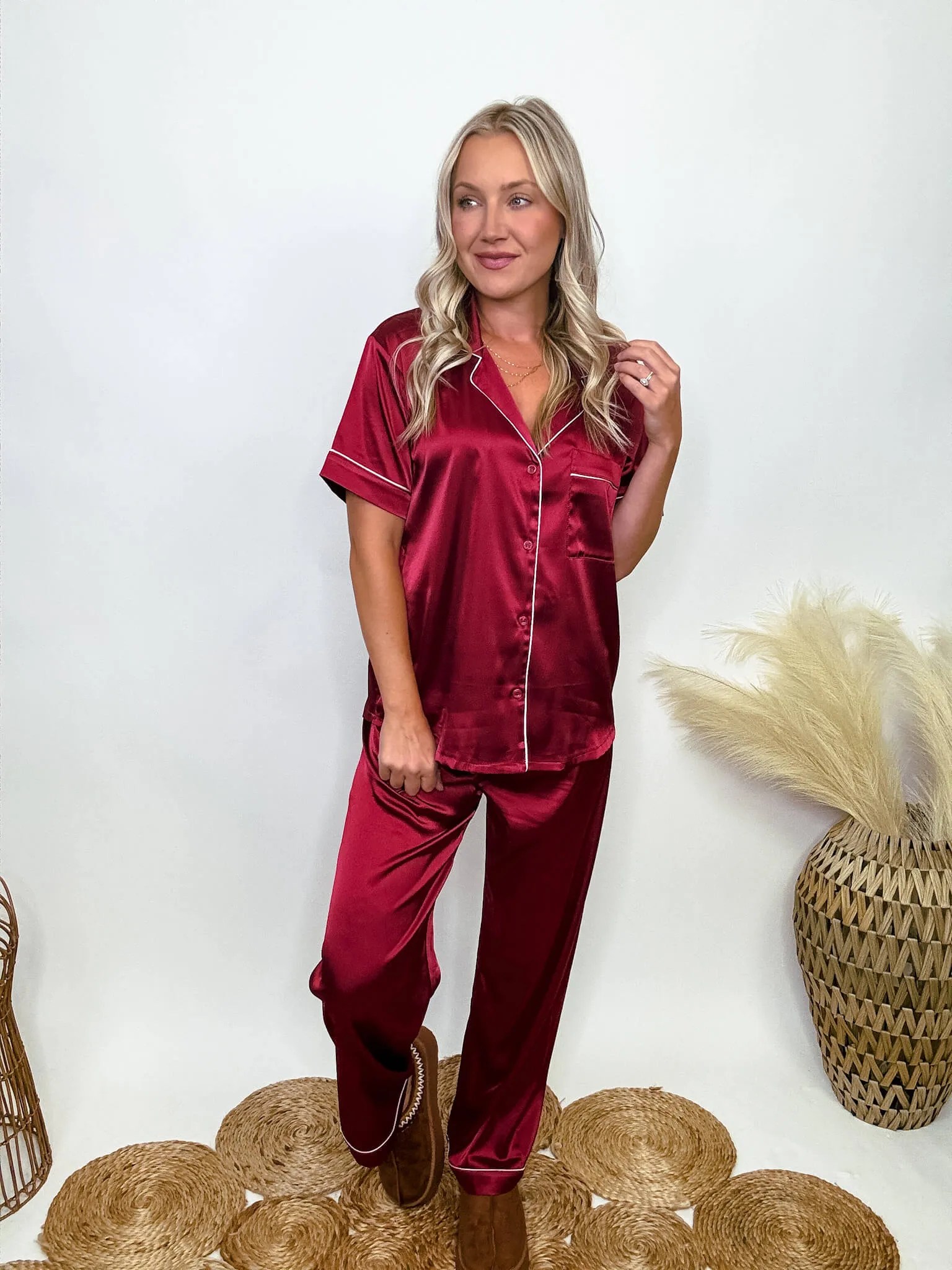 DOORBUSTER - Burgundy Satin Pajama Set