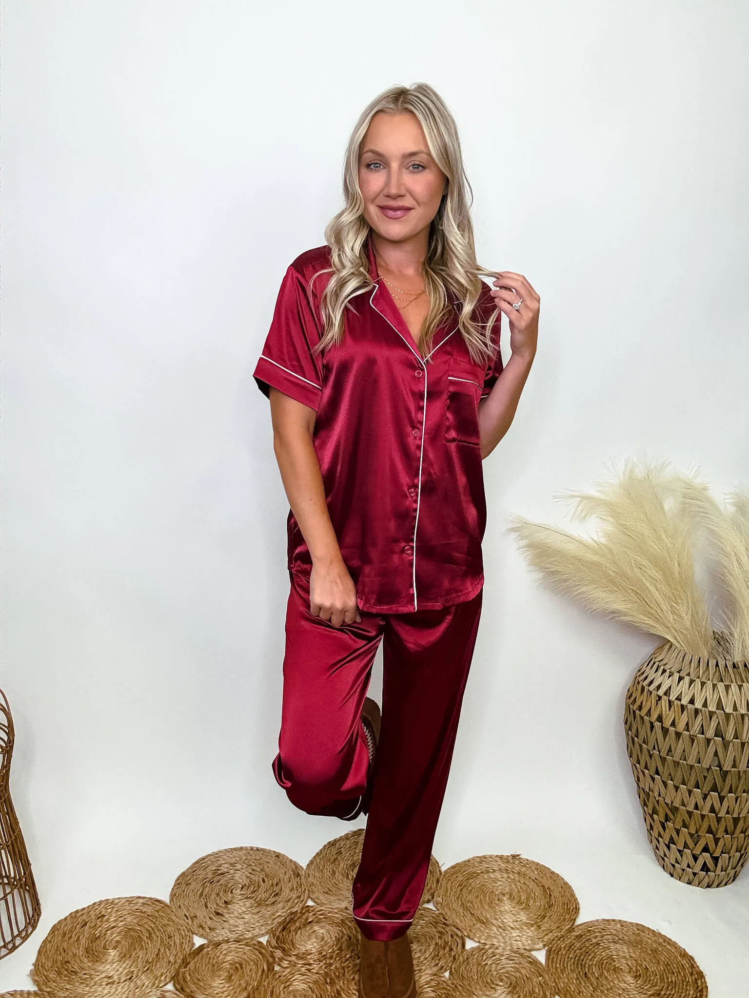 DOORBUSTER - Burgundy Satin Pajama Set
