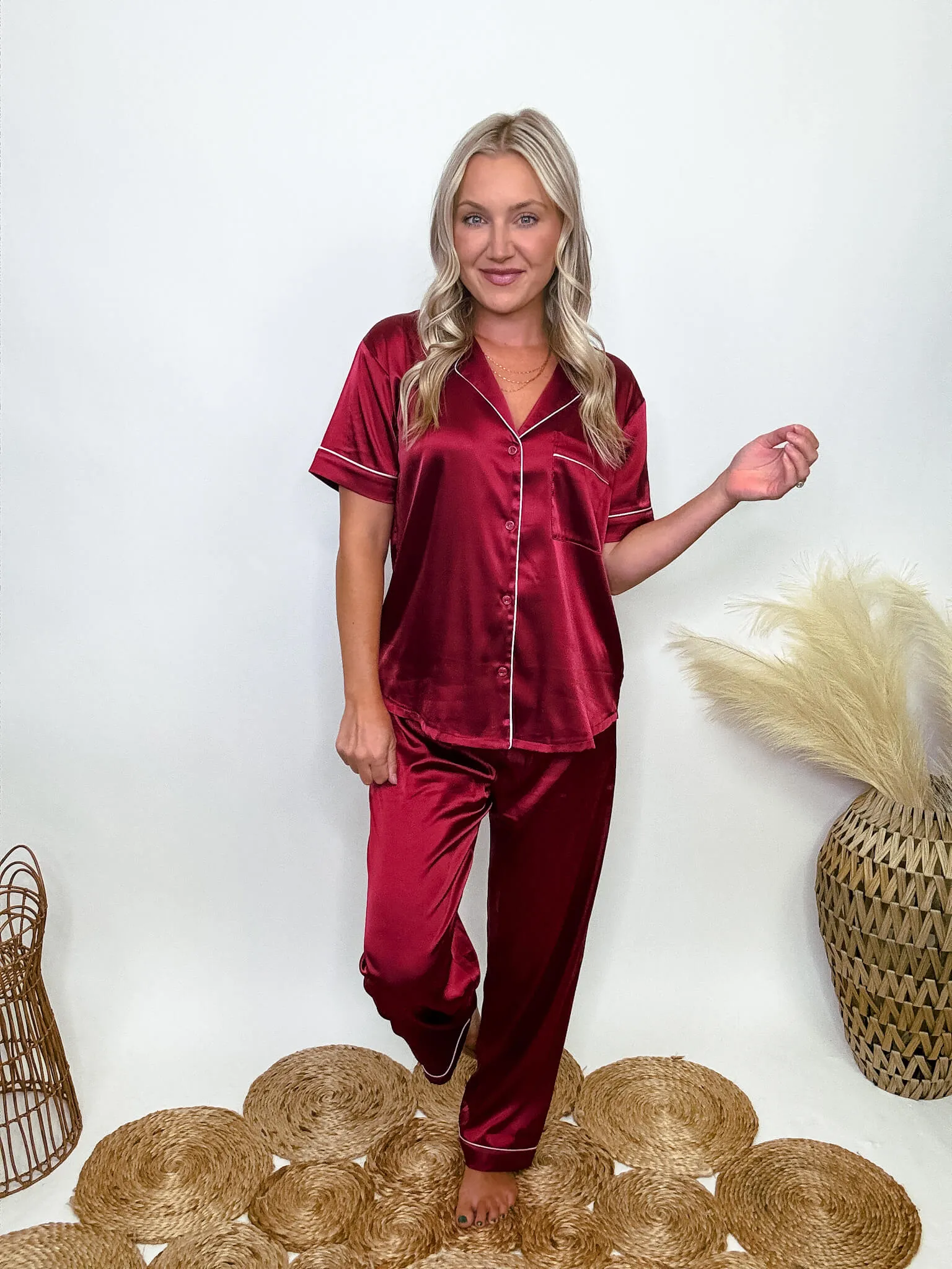 DOORBUSTER - Burgundy Satin Pajama Set