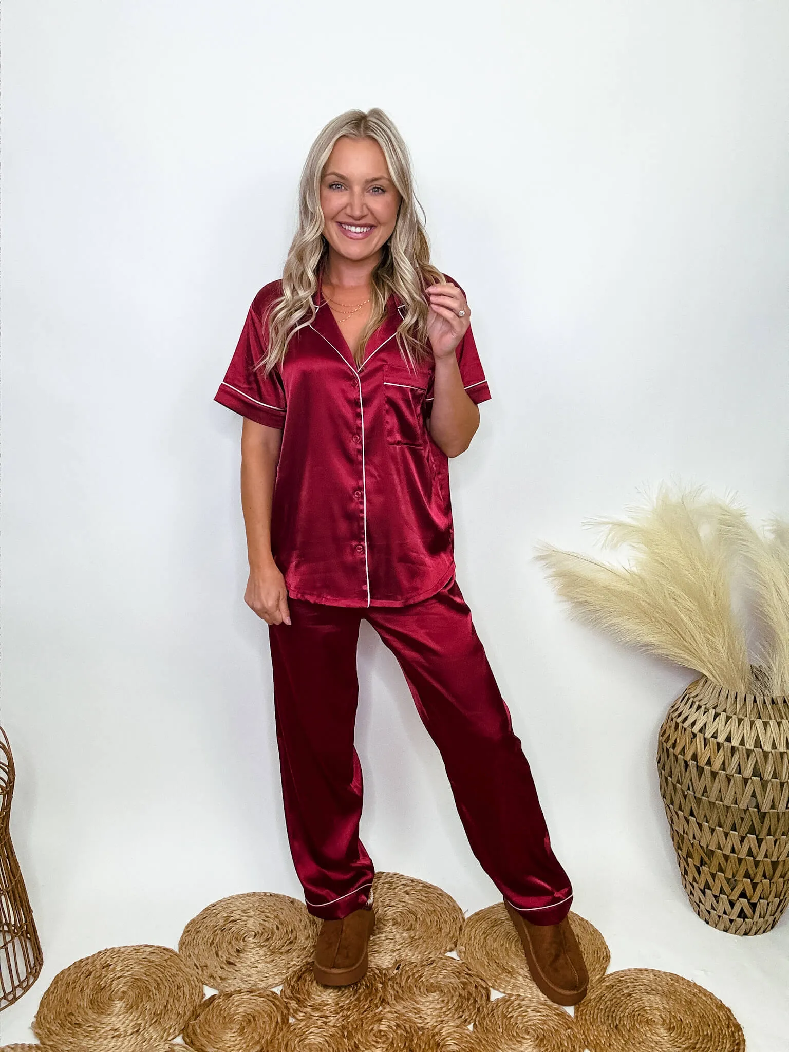 DOORBUSTER - Burgundy Satin Pajama Set