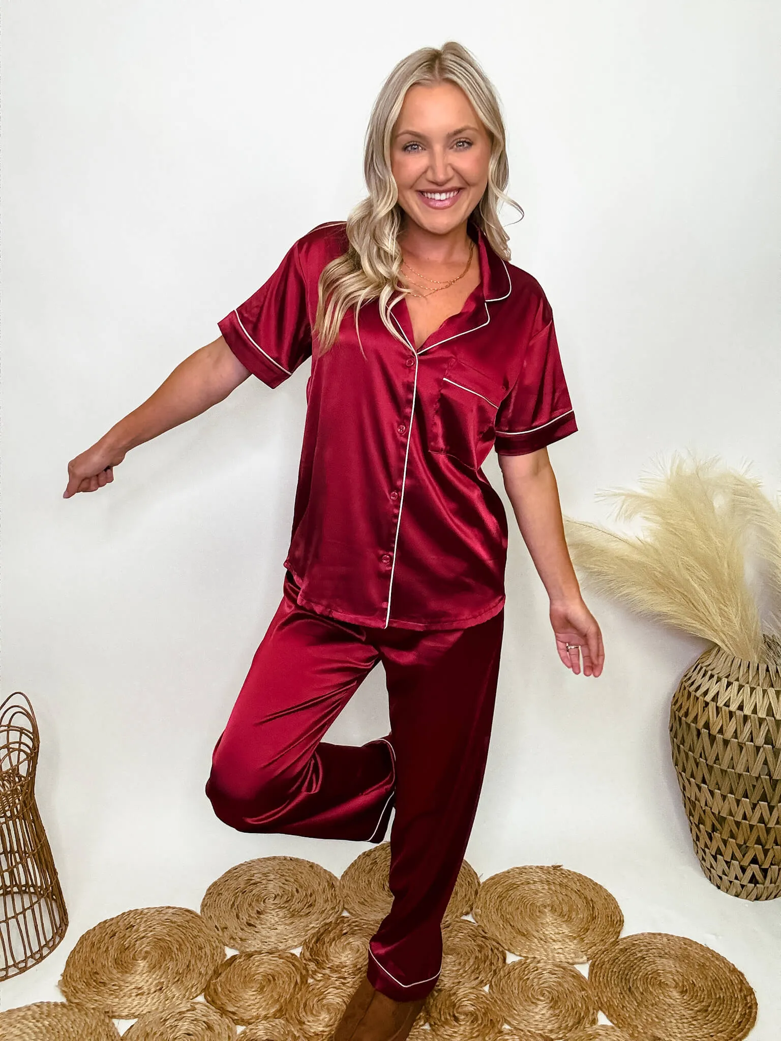 DOORBUSTER - Burgundy Satin Pajama Set