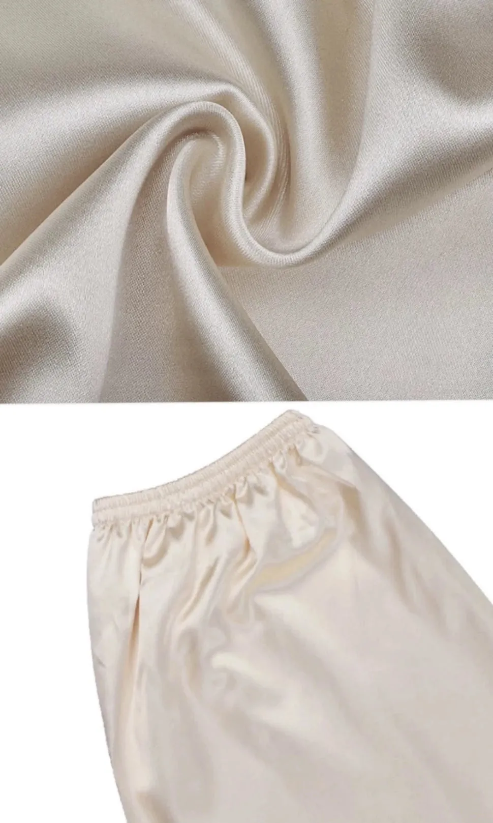 Dortheia Classic Two Piece Satin Pajama Pant Set with Button Up Blouse