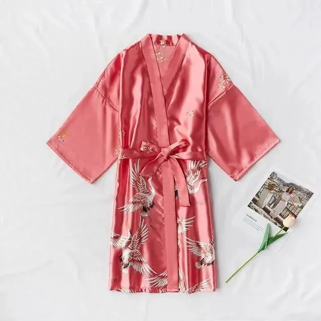 Dove Silk Satin Nightgown-Kimono Robe