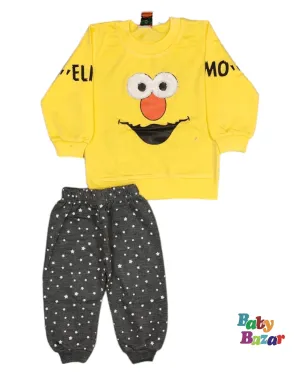 Dress For Boy In Terry Stuff Cartoon Print Yellow Color