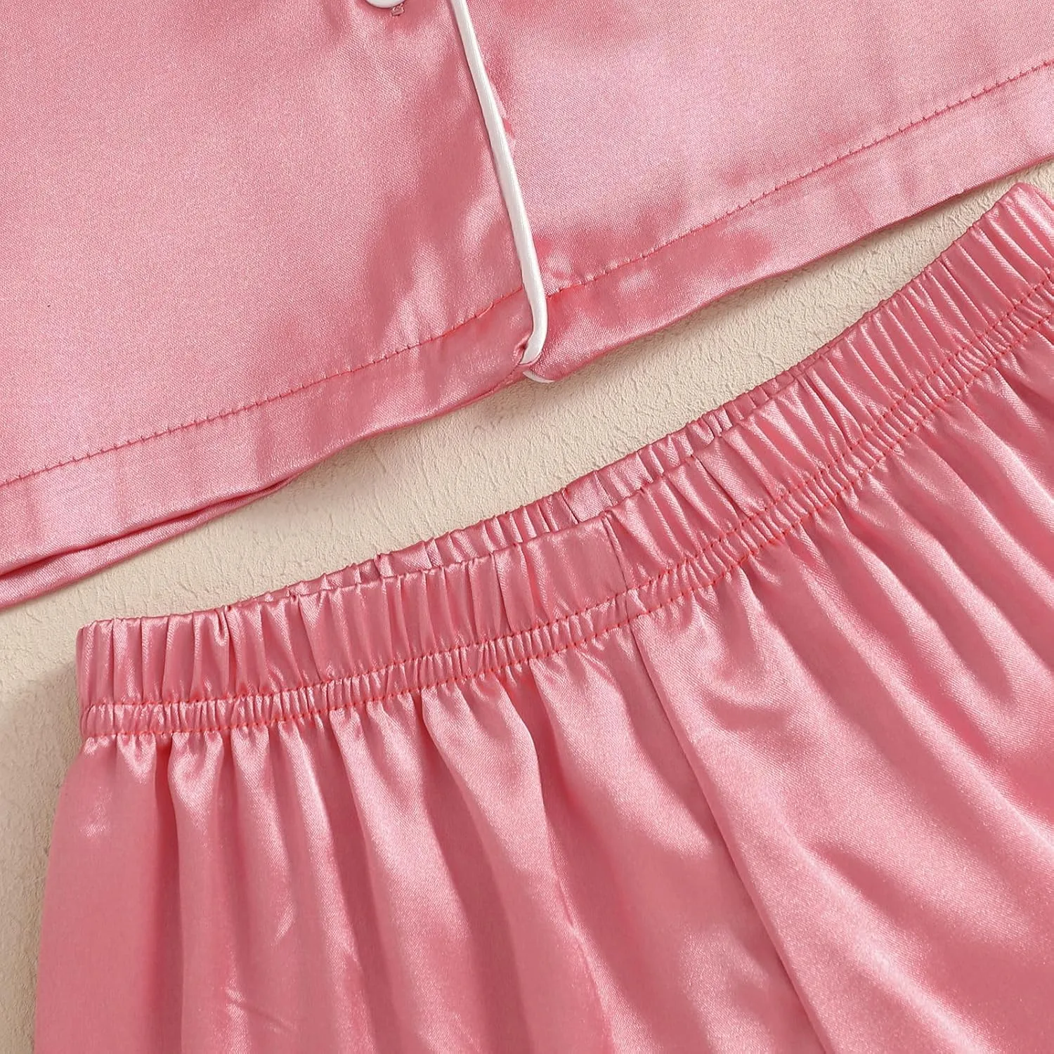 DuAnyozu Baby Girl Pjs Kids Feather Trim Short Sleeve Shirt Shorts Satin Pajama Set Bunny Spring Little Girls Clothes