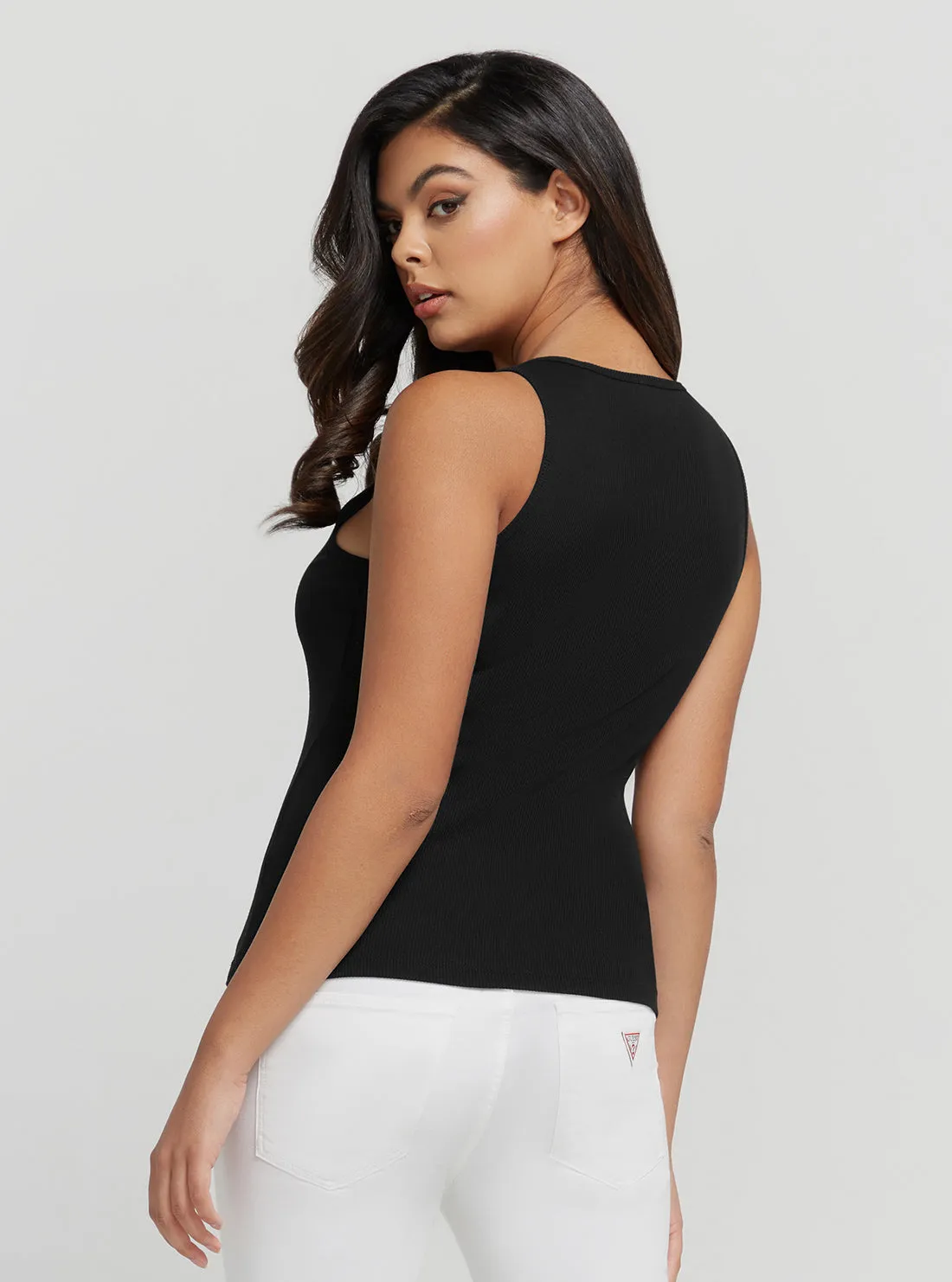 Eco Black Rhinestone Logo Tank Top