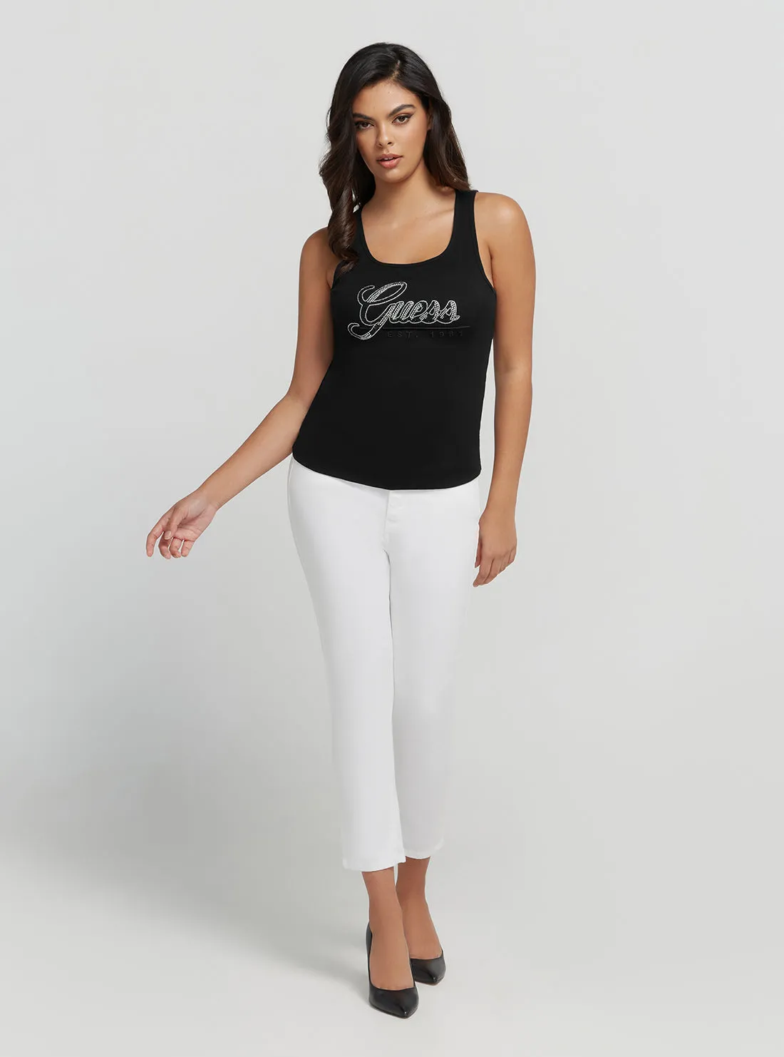 Eco Black Rhinestone Logo Tank Top