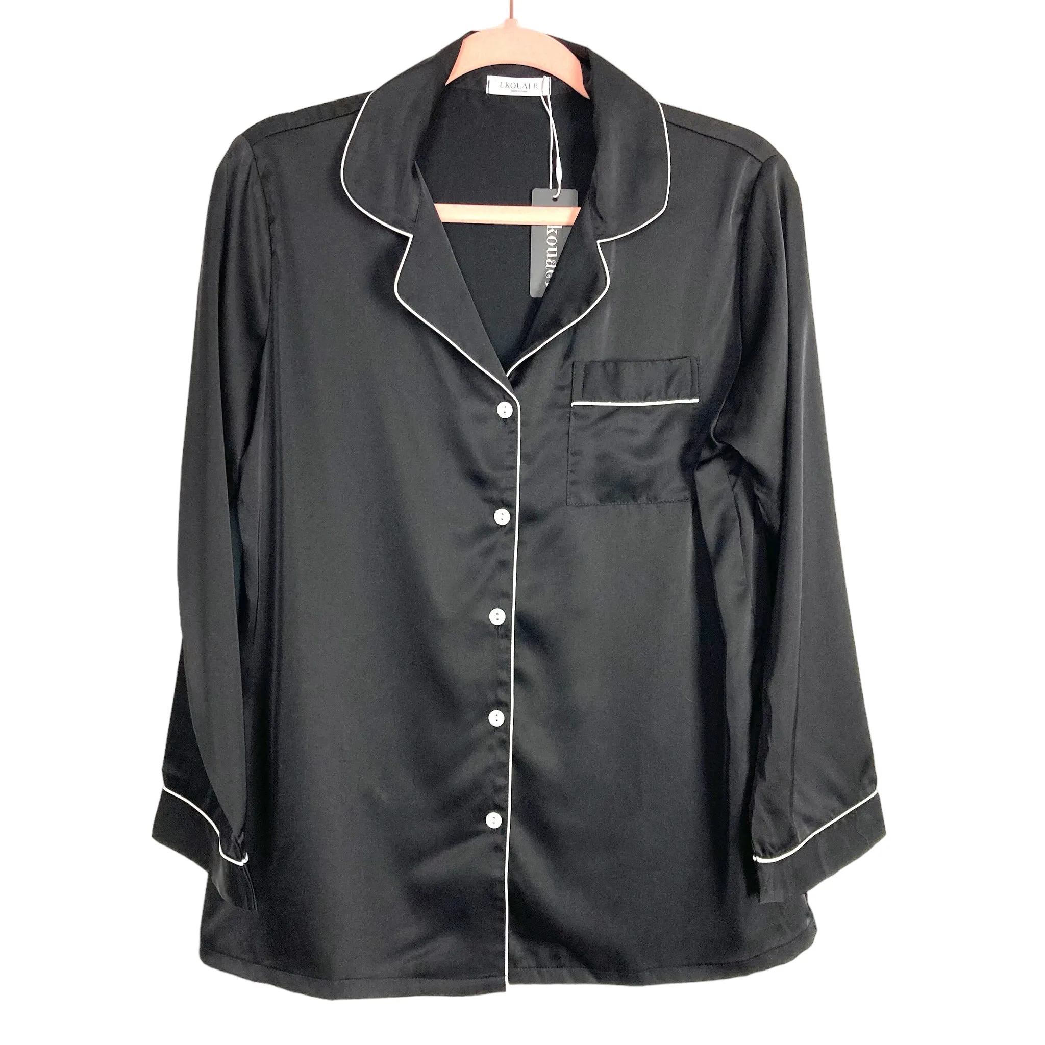 Ekouaer Black with White Lining Satin Pajama Set NWT- Size S