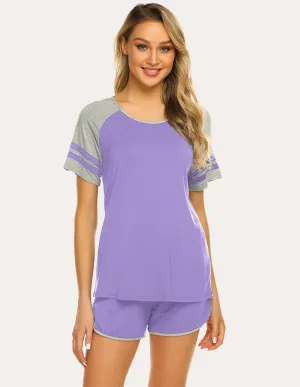 Ekouaer Contrast Color Raglan Sleeve Pajamas Set (US Only)
