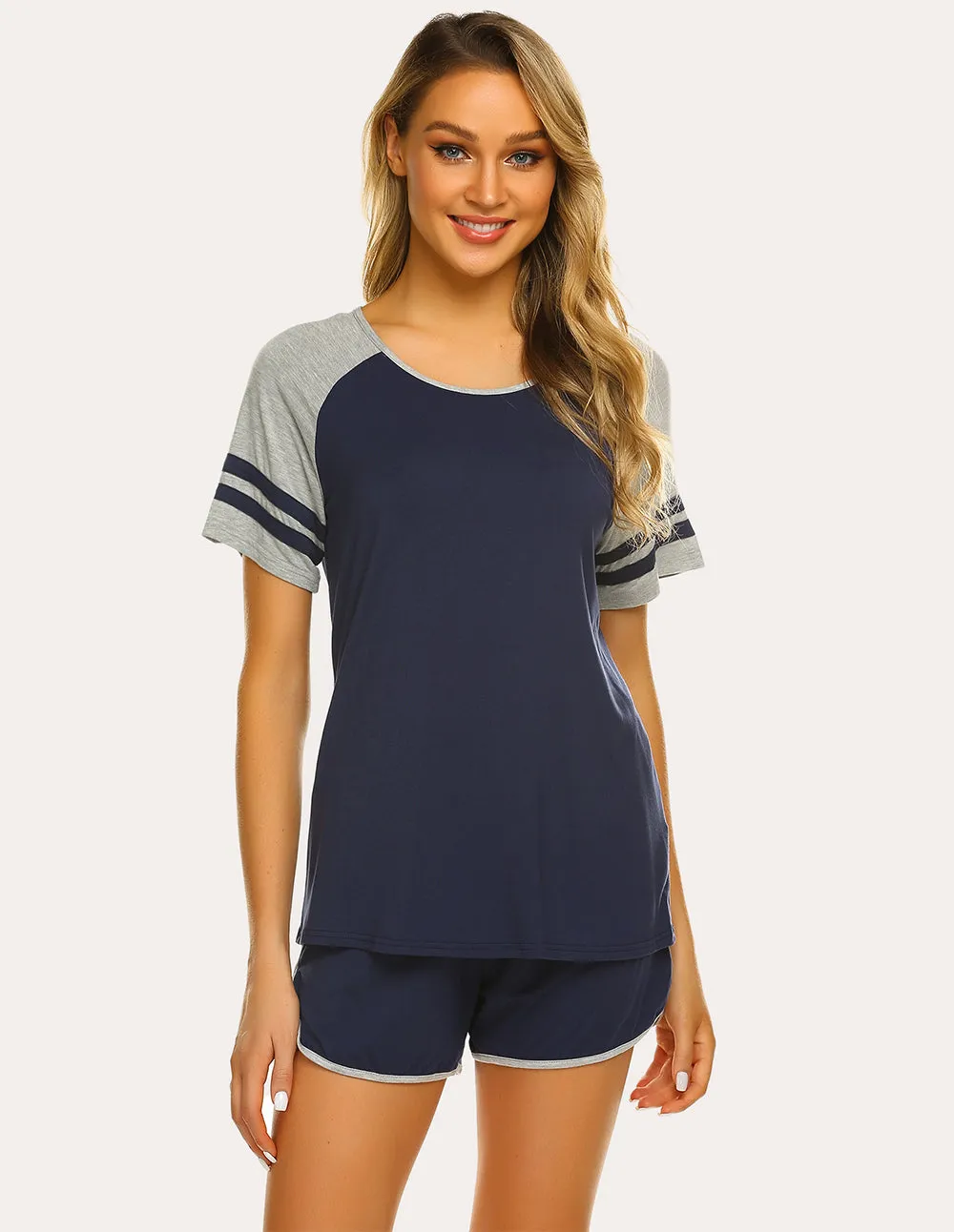 Ekouaer Contrast Color Raglan Sleeve Pajamas Set (US Only)