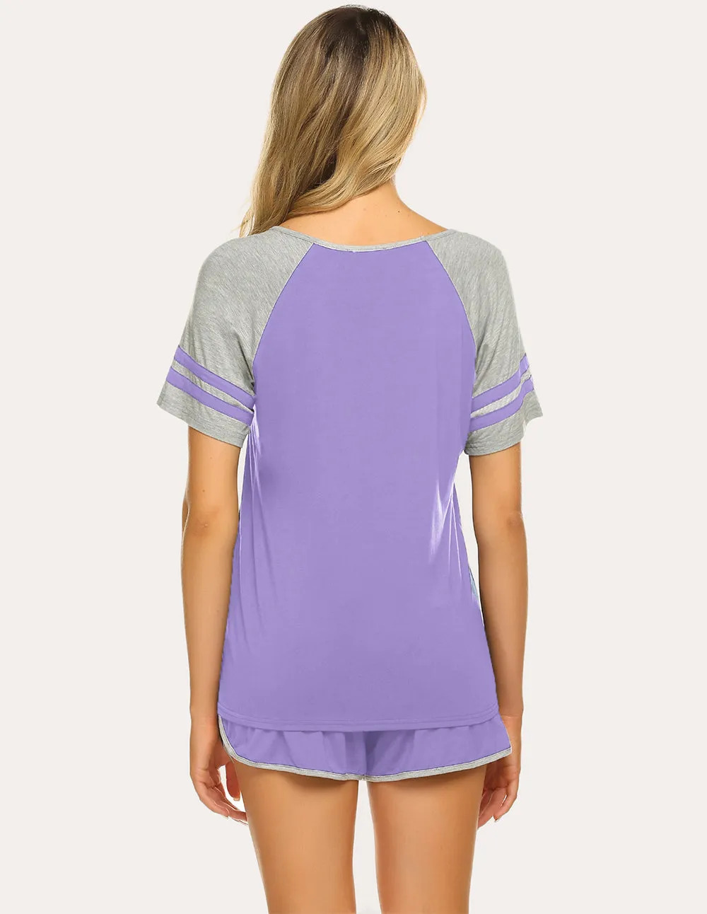 Ekouaer Contrast Color Raglan Sleeve Pajamas Set (US Only)