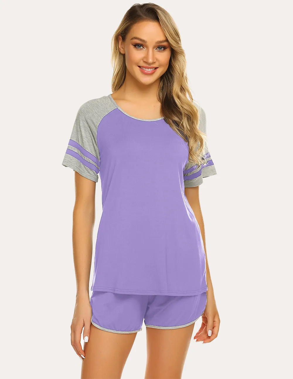 Ekouaer Contrast Color Raglan Sleeve Pajamas Set (US Only)