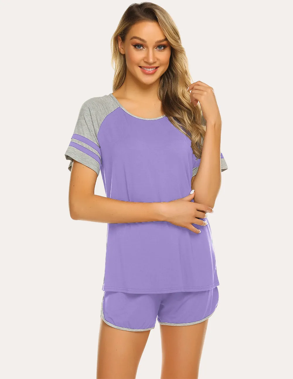 Ekouaer Contrast Color Raglan Sleeve Pajamas Set (US Only)