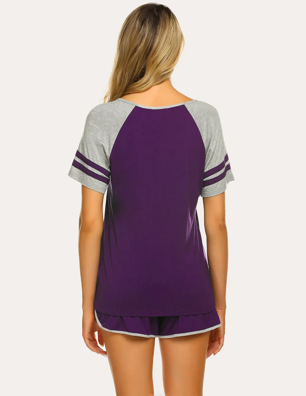Ekouaer Contrast Color Raglan Sleeve Pajamas Set (US Only)