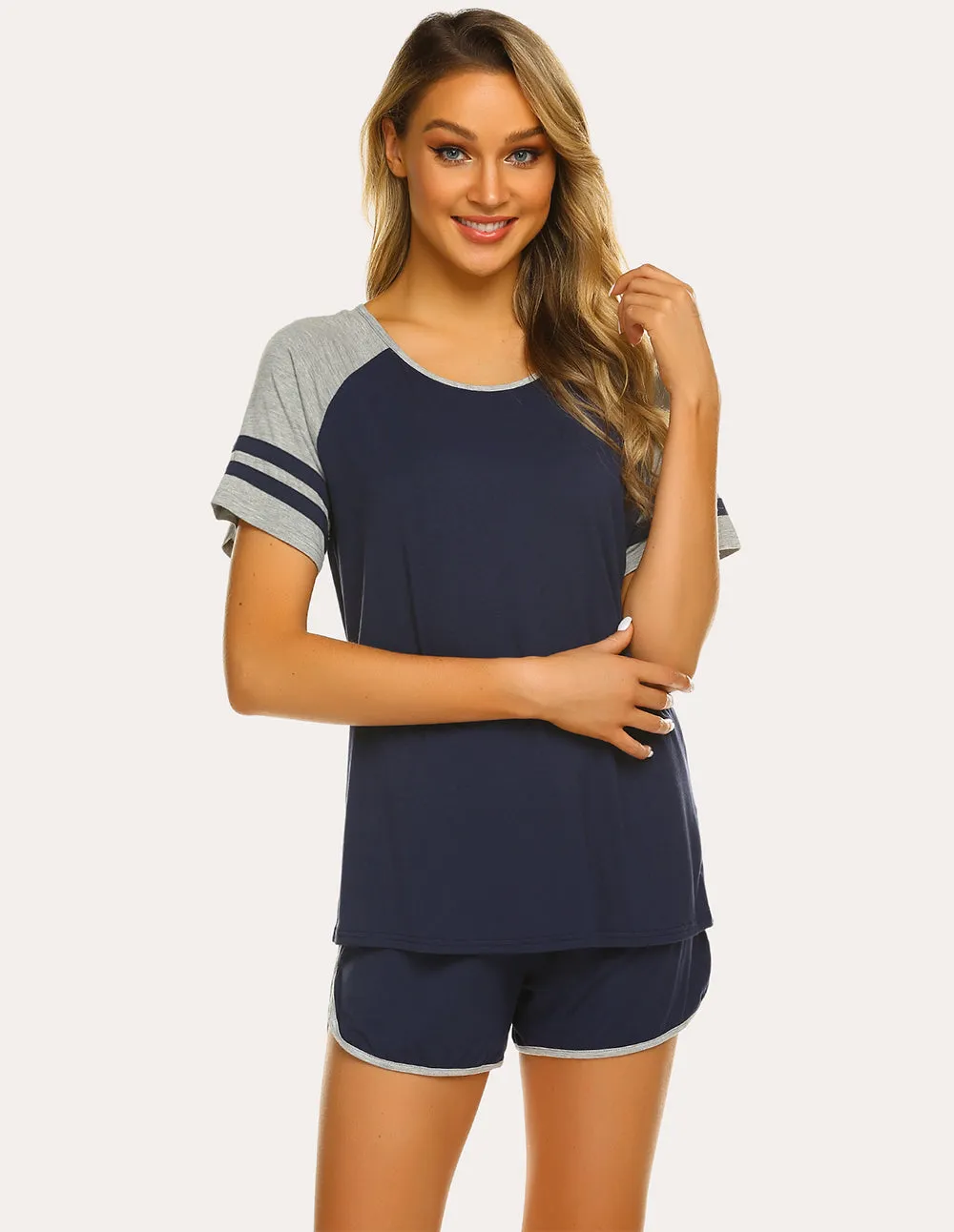 Ekouaer Contrast Color Raglan Sleeve Pajamas Set (US Only)