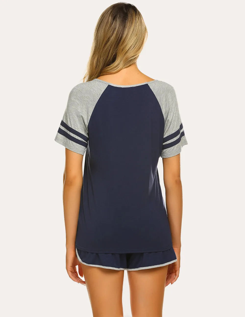 Ekouaer Contrast Color Raglan Sleeve Pajamas Set (US Only)
