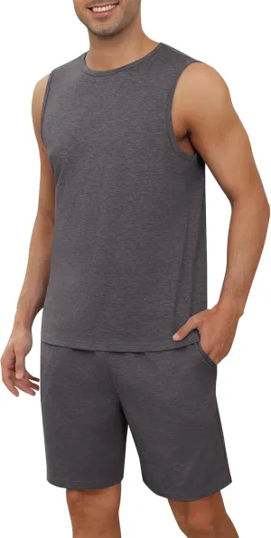 Ekouaer Men's Pajamas Set Workout Tank Top Pjs Sets with Shorts 2 Piece Soft Sleeveless Casual Shirts Loungewear Sets, S-XXL