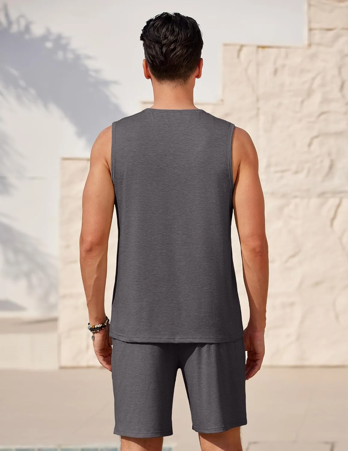Ekouaer Men's Pajamas Set Workout Tank Top Pjs Sets with Shorts 2 Piece Soft Sleeveless Casual Shirts Loungewear Sets, S-XXL