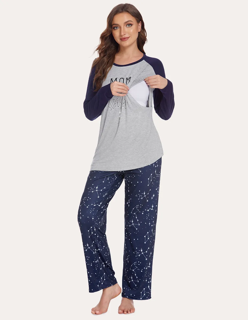 Ekouaer Soft Maternity Nursing Pajama Set (US Only)