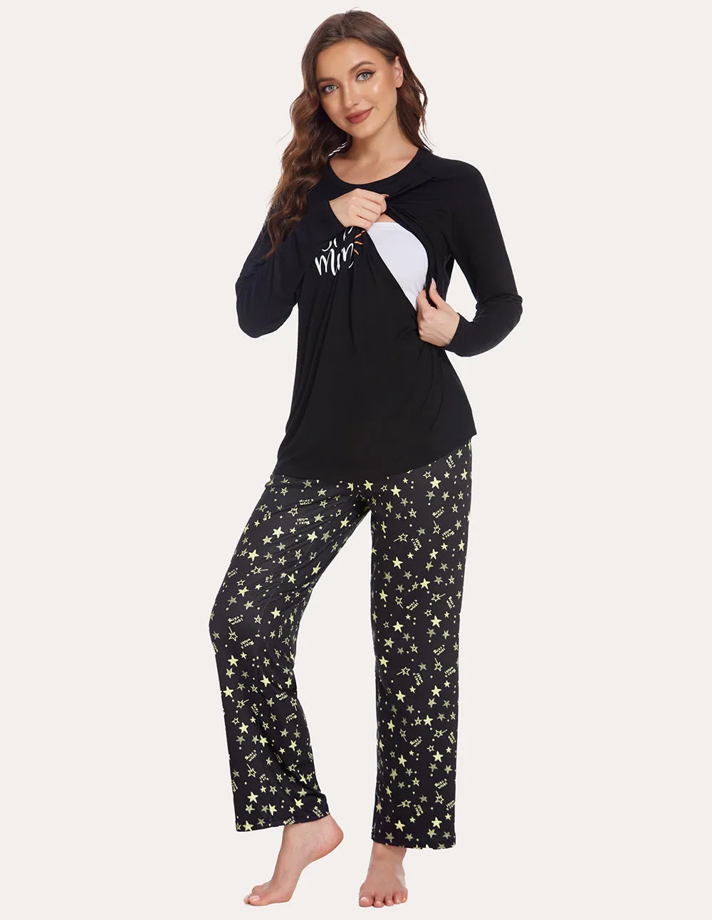 Ekouaer Soft Maternity Nursing Pajama Set (US Only)