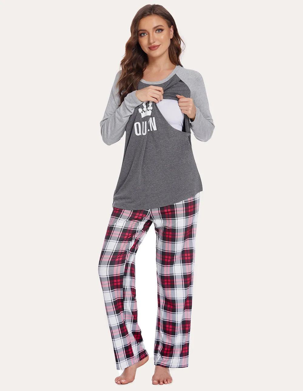 Ekouaer Soft Maternity Nursing Pajama Set (US Only)