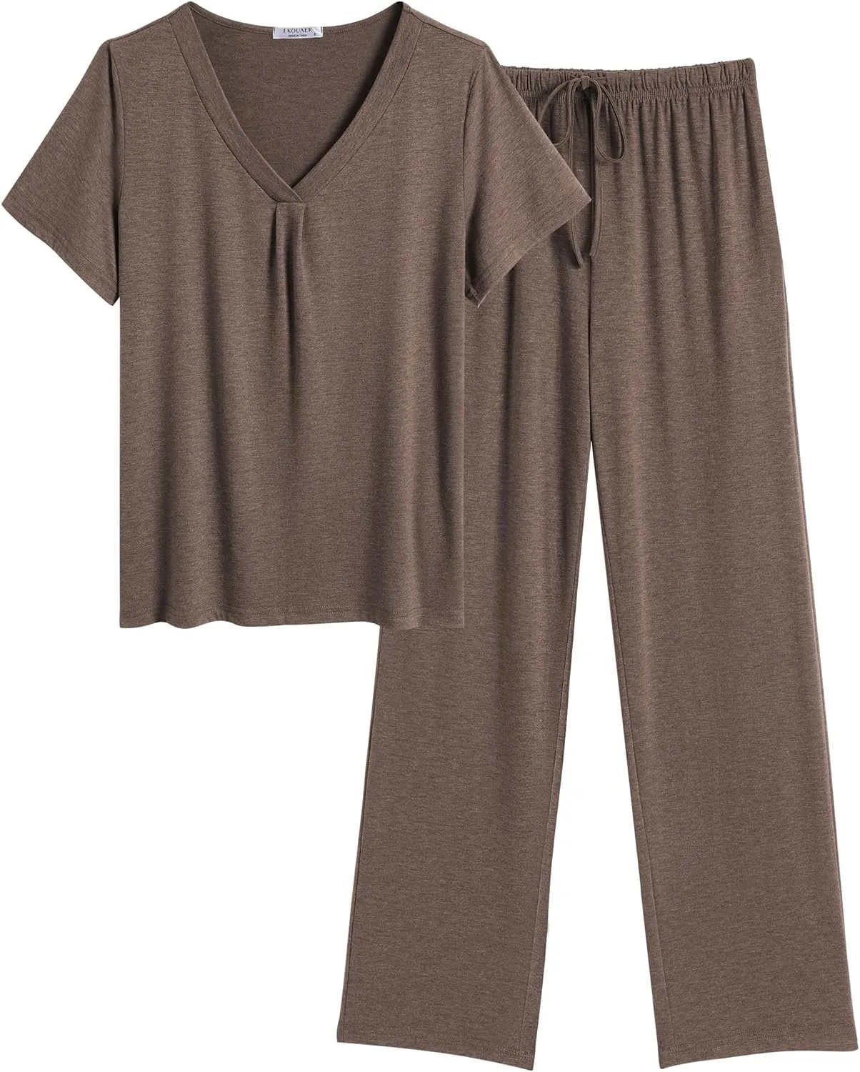 Ekouaer Women's Pajamas Set Soft 2 Piece Lounge Sets V-neck Sleepwear Short Sleeve Top Pants with Pockets