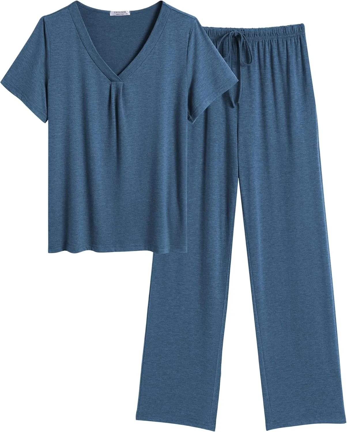 Ekouaer Women's Pajamas Set Soft 2 Piece Lounge Sets V-neck Sleepwear Short Sleeve Top Pants with Pockets