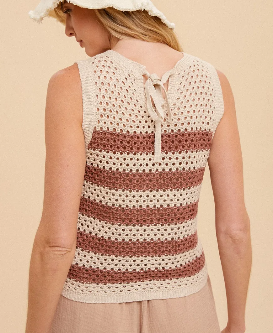 Eliana Stripe Sleeveless Sweater – Rust