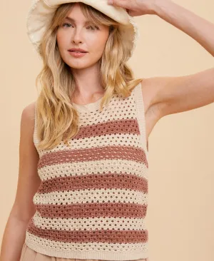 Eliana Stripe Sleeveless Sweater – Rust
