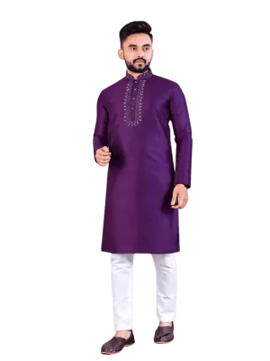 Ethnic And Traditional Cotton And Chanderi Silk Kurta Set For Men