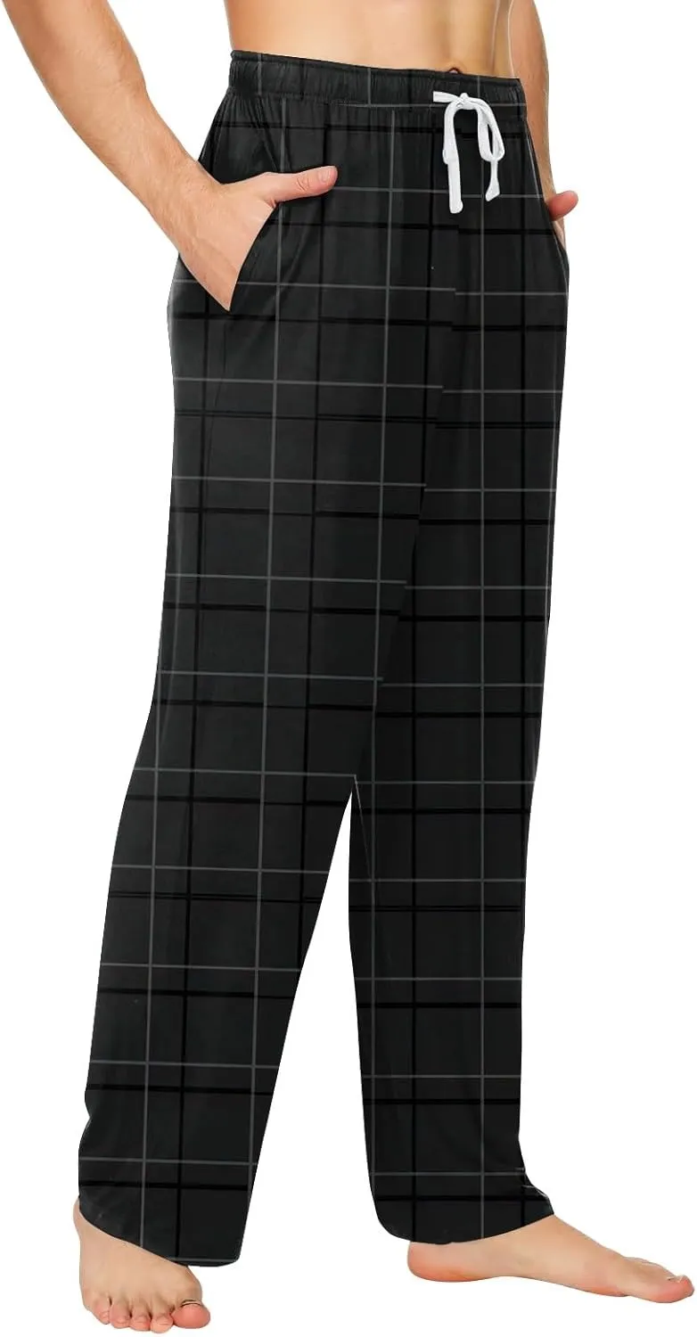 Fashion Plaid Pajama Pants For Mens Drawstring Lightweight Baggy Causal Straight Fit With Pockets Sport Soft Sleep Pants