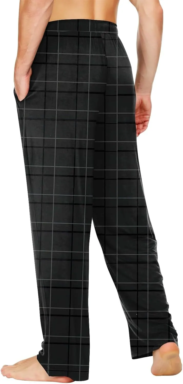Fashion Plaid Pajama Pants For Mens Drawstring Lightweight Baggy Causal Straight Fit With Pockets Sport Soft Sleep Pants
