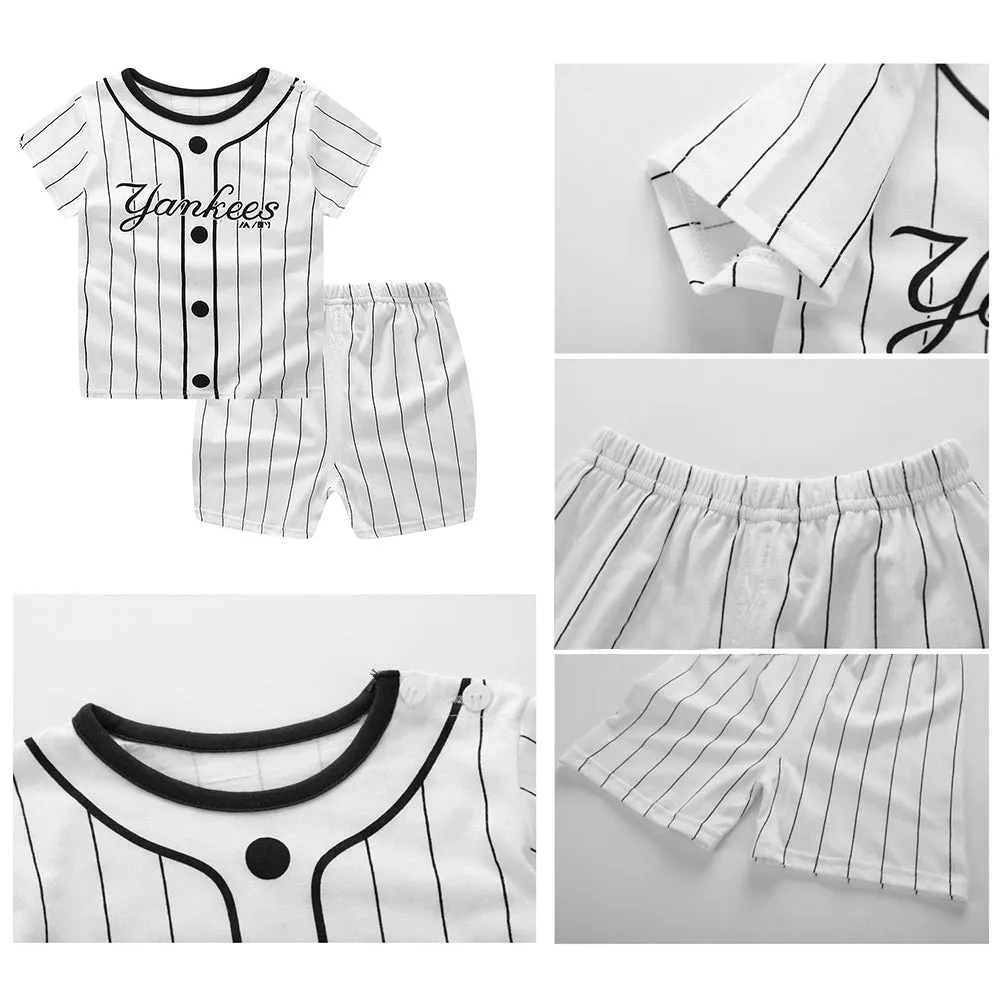 Fashion Stripe Letters Kids Boys Short Sleeve Top T-shirt Shorts Clothes Set
