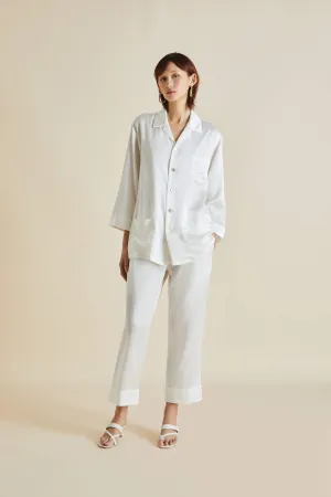 Fifi Ivory White Pajamas in Silk Satin