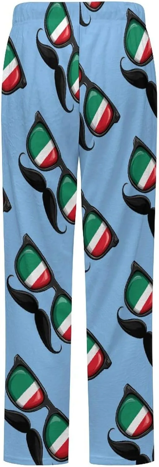 Flag Italy Glasses Mustache Women's Pajama Pants Fleece Warm Pj Bottoms Sleepwear Lounge Pants Loungewear