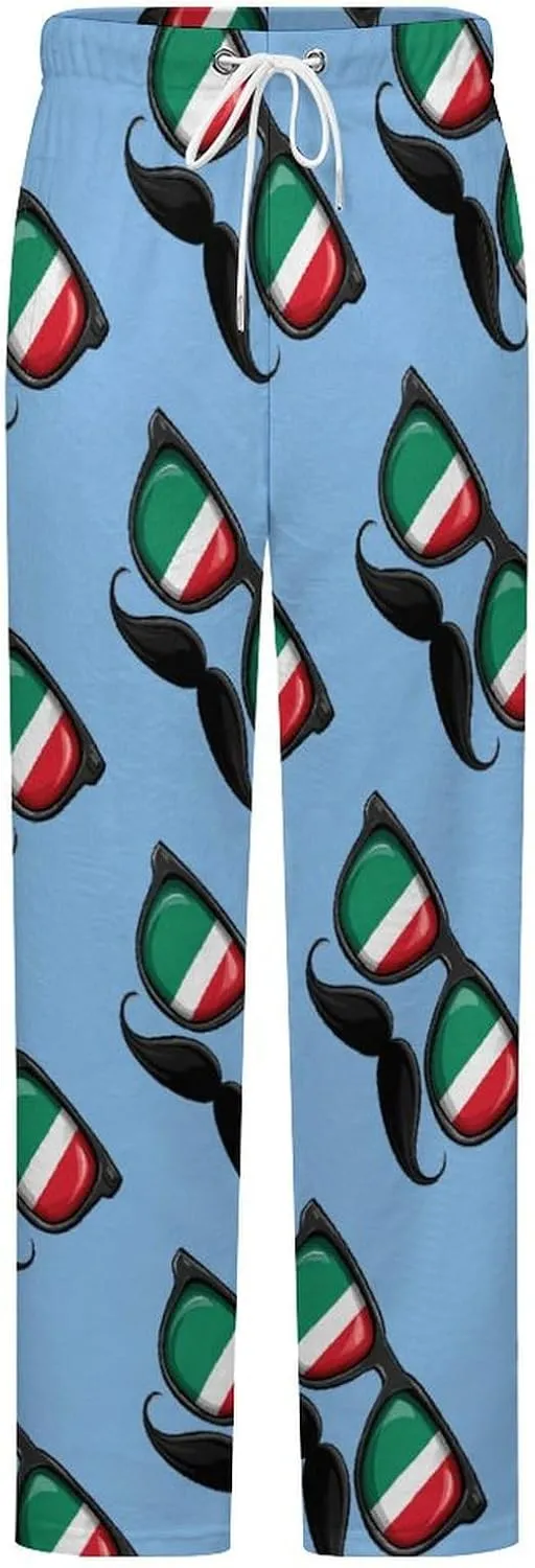 Flag Italy Glasses Mustache Women's Pajama Pants Fleece Warm Pj Bottoms Sleepwear Lounge Pants Loungewear