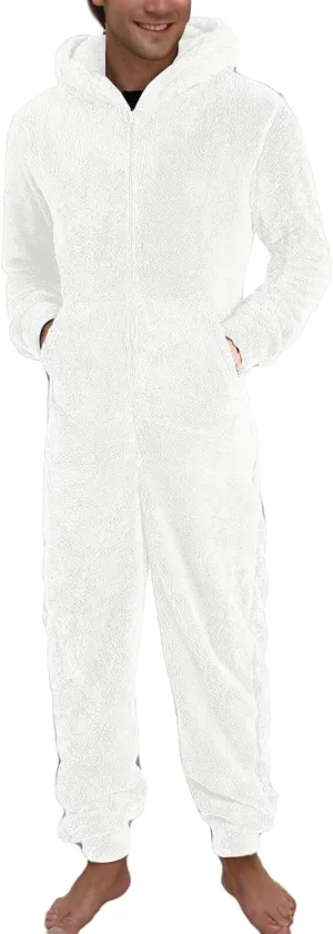 Fleece Jumpsuit Men Women Couple One Piece Pajamas Sherpa Hooded Lounger Thermal Winter Pants Casual Lounge Sets Pjs