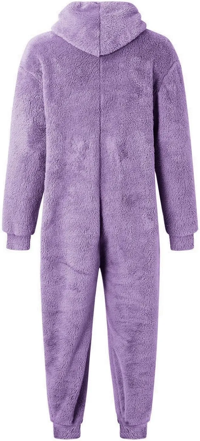 Fleece Jumpsuit Men Women Couple One Piece Pajamas Sherpa Hooded Lounger Thermal Winter Pants Casual Lounge Sets Pjs