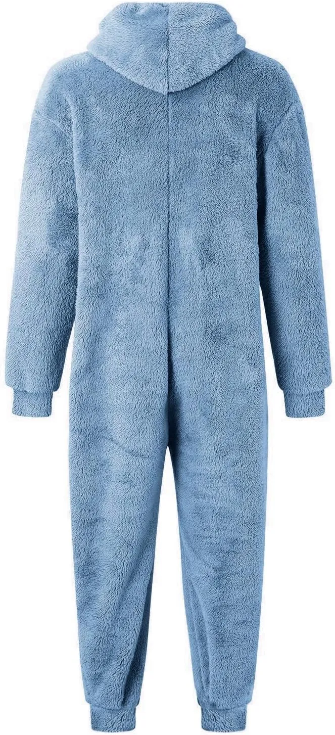 Fleece Jumpsuit Men Women Couple One Piece Pajamas Sherpa Hooded Lounger Thermal Winter Pants Casual Lounge Sets Pjs