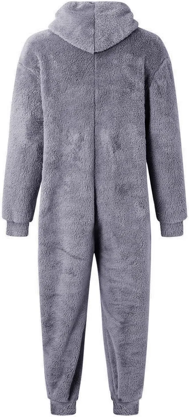 Fleece Jumpsuit Men Women Couple One Piece Pajamas Sherpa Hooded Lounger Thermal Winter Pants Casual Lounge Sets Pjs