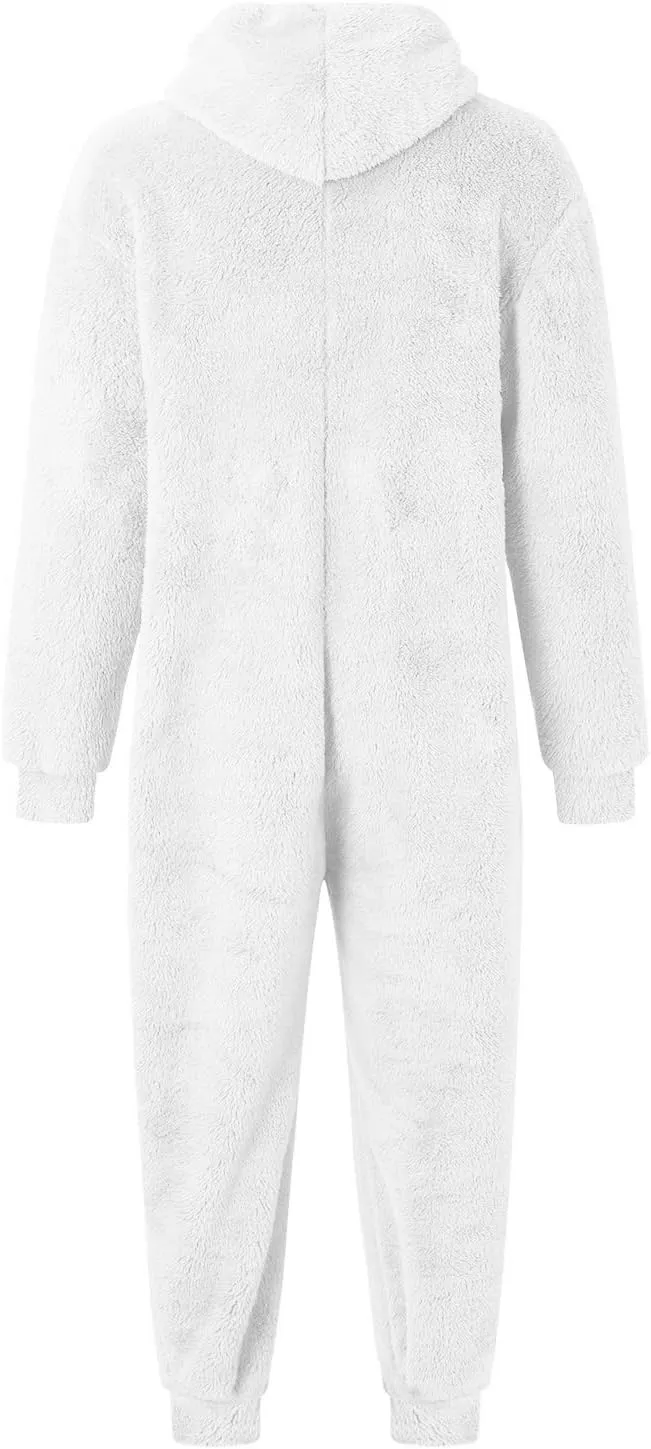 Fleece Jumpsuit Men Women Couple One Piece Pajamas Sherpa Hooded Lounger Thermal Winter Pants Casual Lounge Sets Pjs