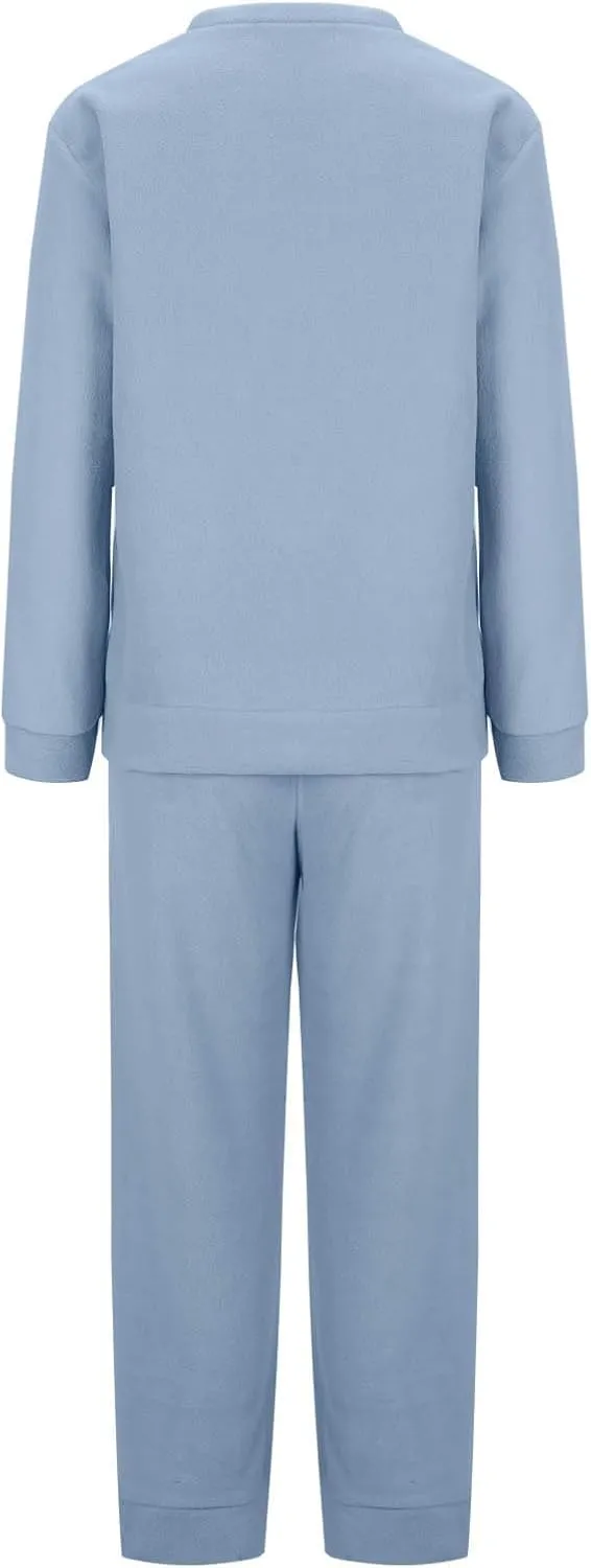 Fleece Pajamas Women 2 Piece Sets Crewneck Long Sleeve Tops Drawstring Pants Winter Casual Solid Color Home Outfits