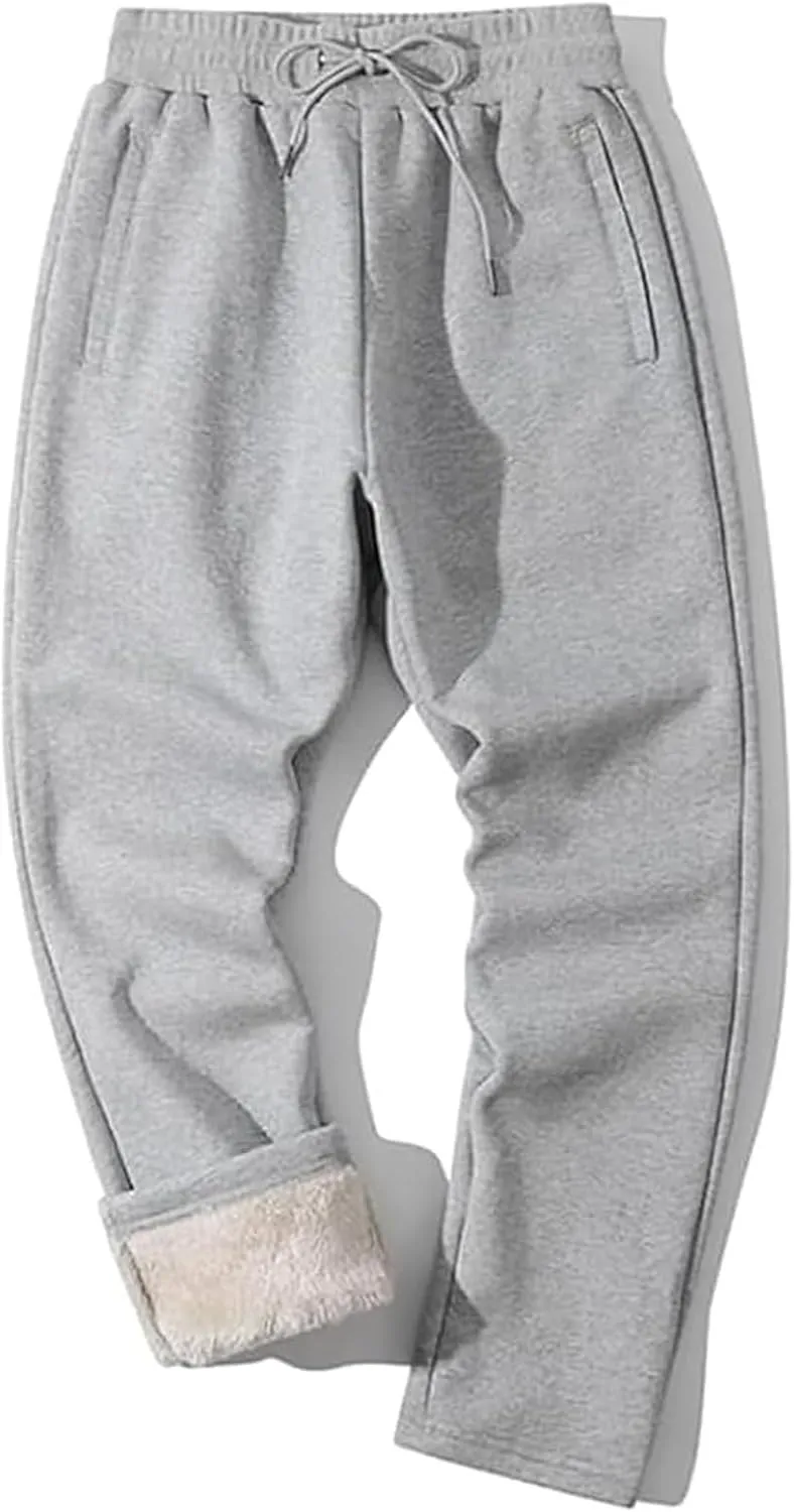 Fleece Sweatpants Men Sherpa Lined Sweatpants Outdoor Thermal Jogger Pants Winter Warm Thick Track Pants with Pockets