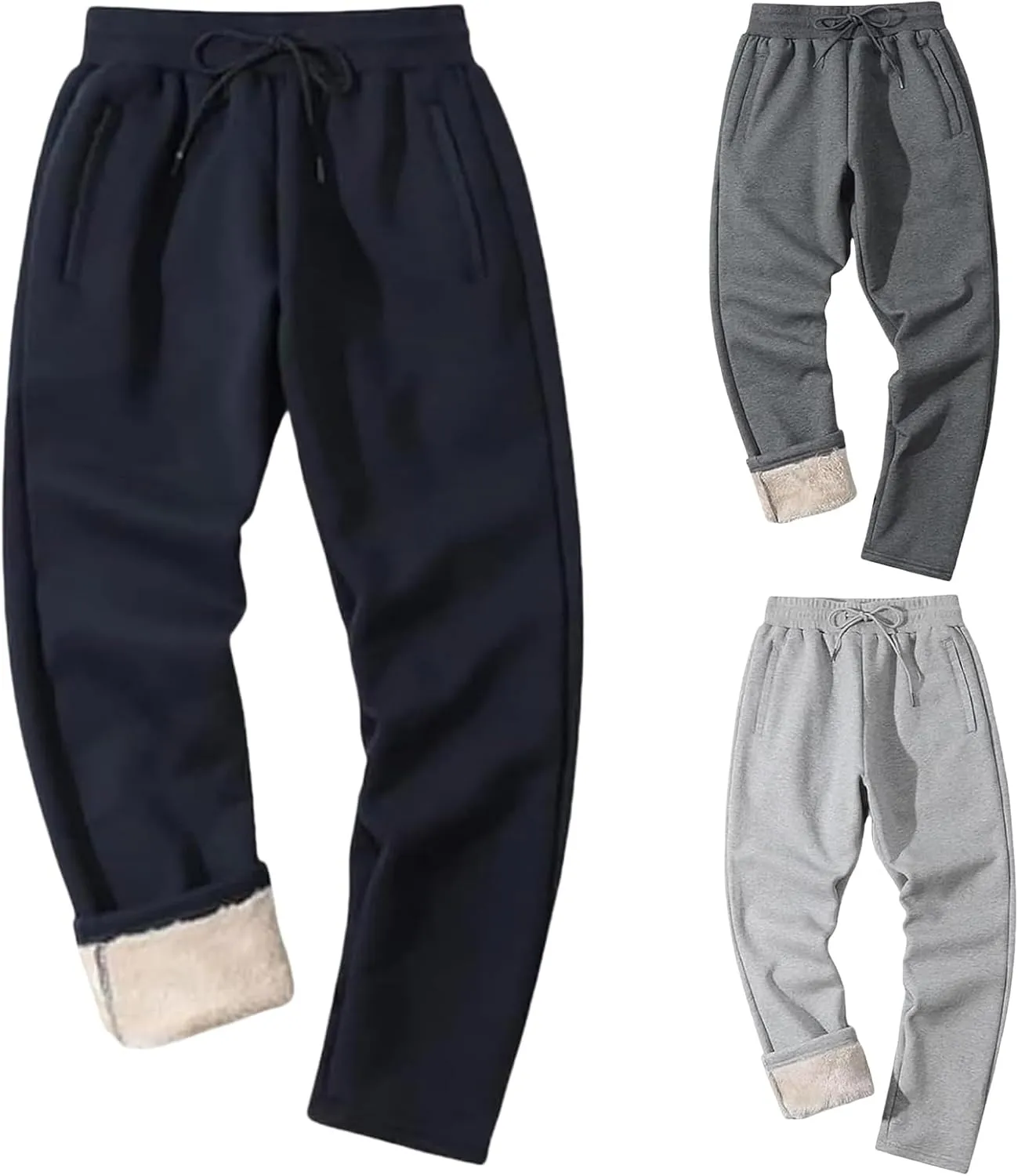 Fleece Sweatpants Men Sherpa Lined Sweatpants Outdoor Thermal Jogger Pants Winter Warm Thick Track Pants with Pockets